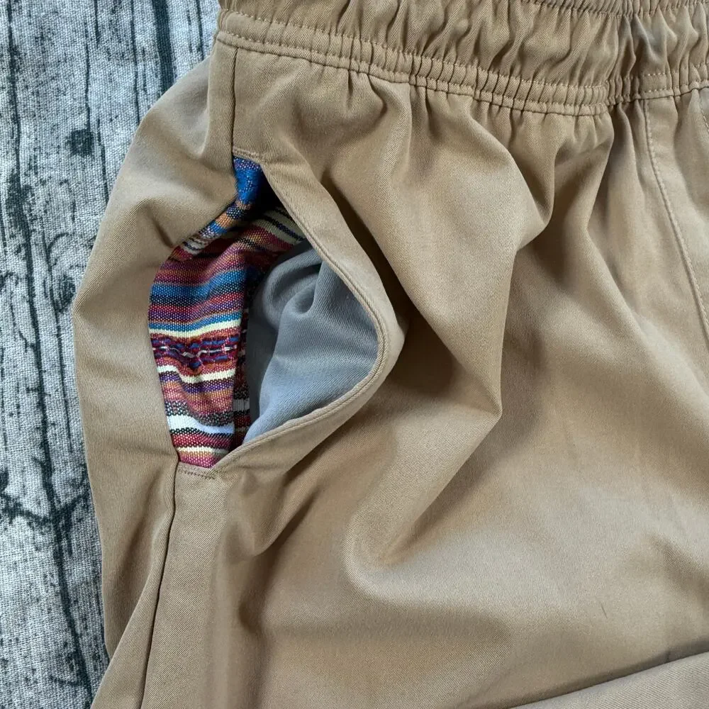 WOWIE Men's Beige Aztec Trim Chino Pants Polyester Drawstring Size M